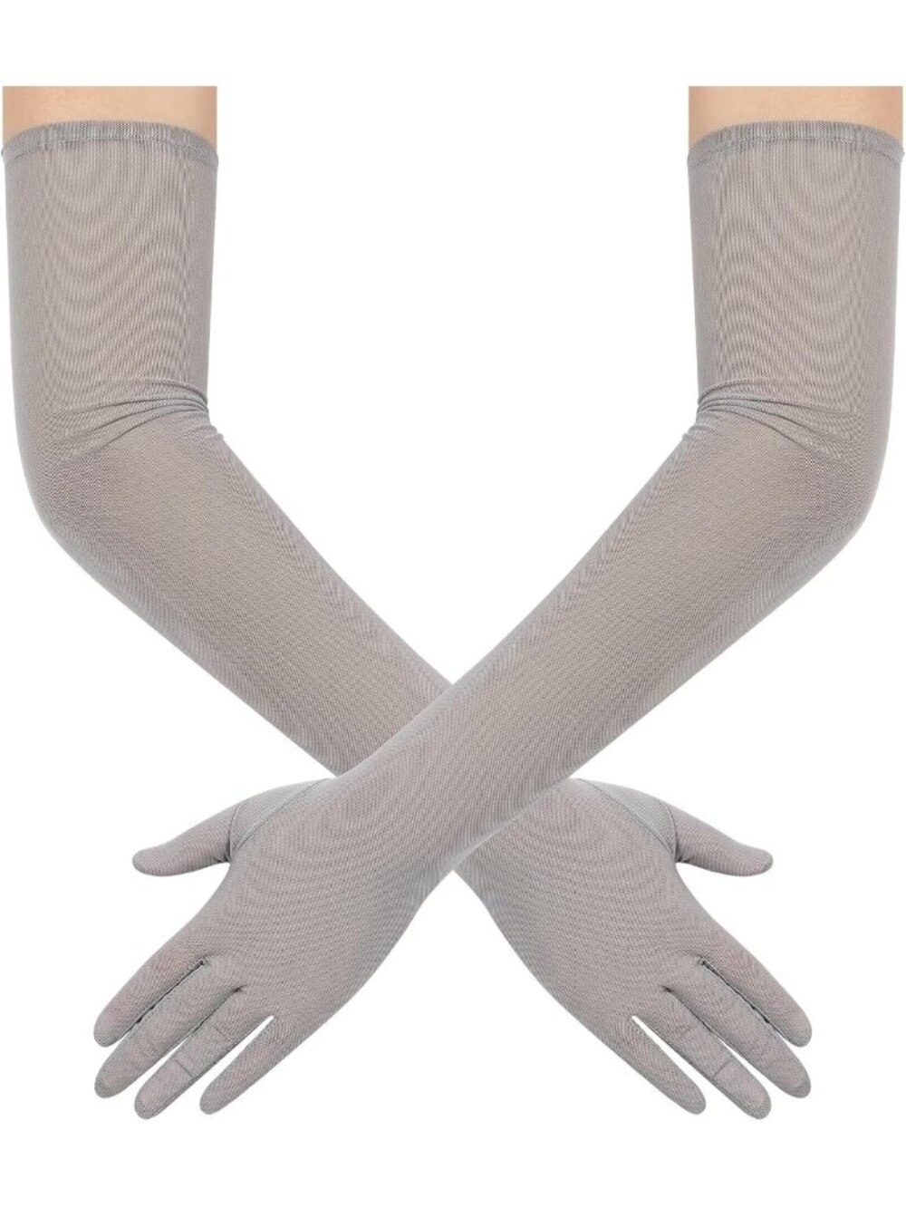 Women's Silver Long Mesh Tulle Sheer 1920's Halloween Costume Opera Party Gloves